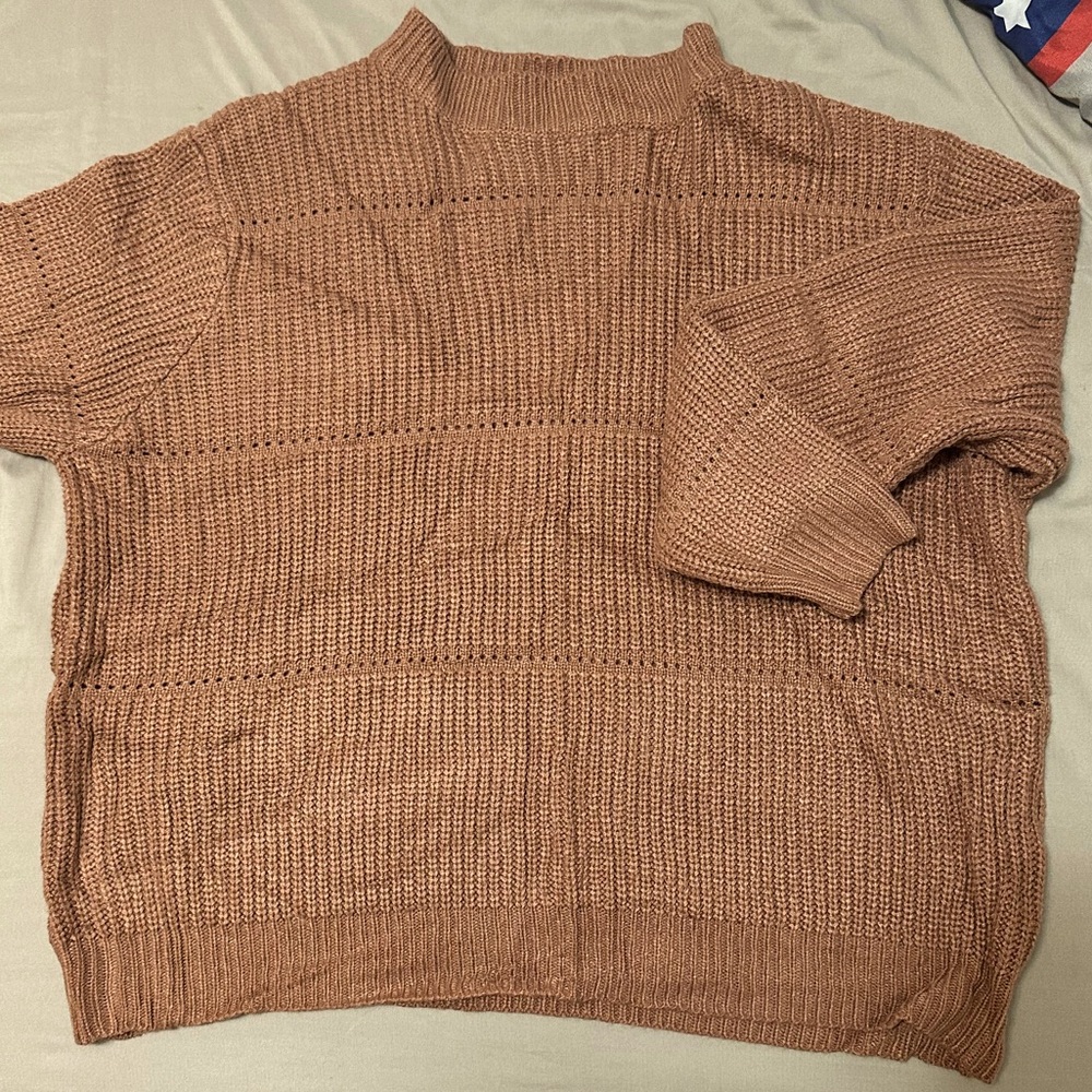 Brown knit mock neck sweater